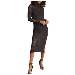 Reiss NWT Antonella open Knit Midi‎ Dress Turtleneck Long Sleeve Metallic Size L